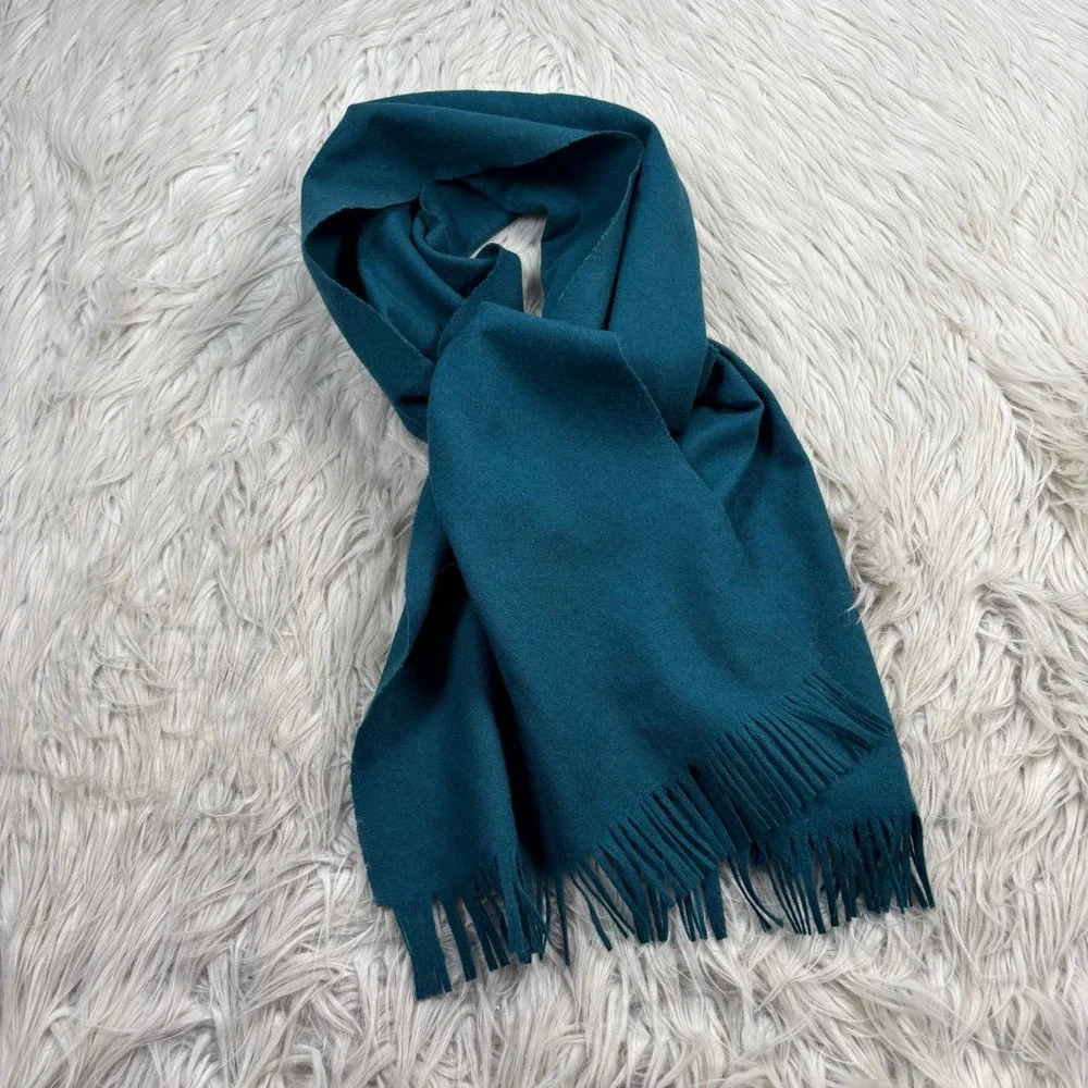 Pendelton Unisex Wool Scarf Fringe Hem Wool Teal Green Artisan Classic Preppy